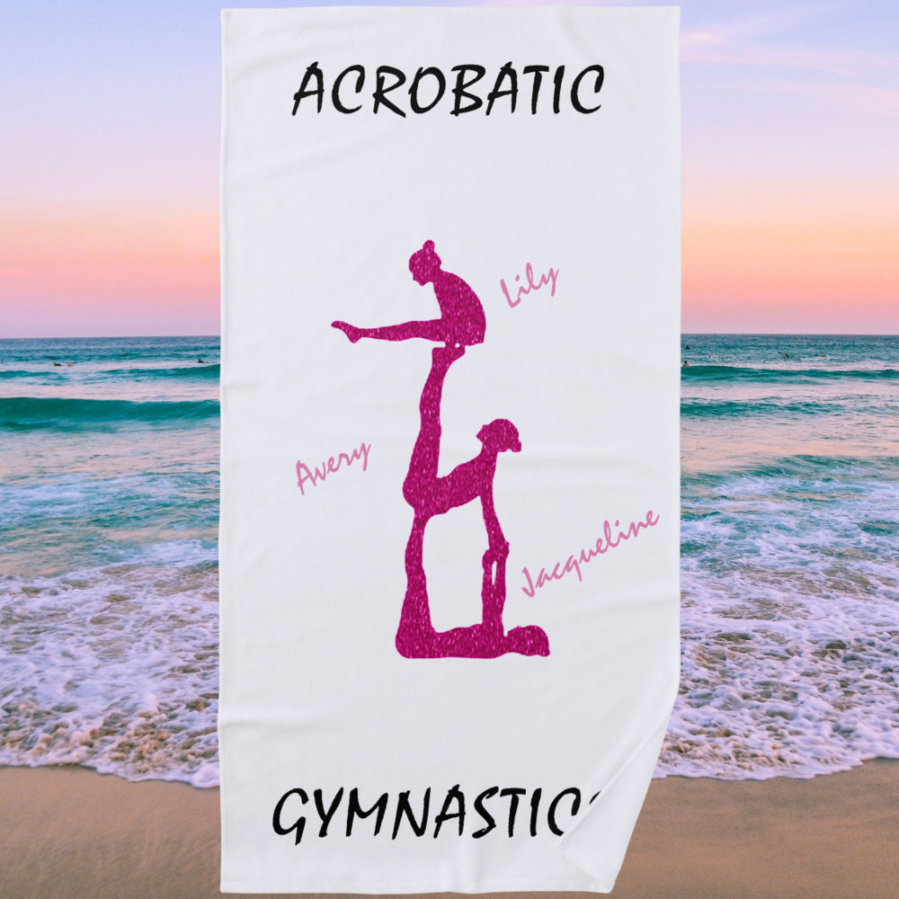acrobatic gymnastics beach towel w up to 3 names - Gymnastics Gifts