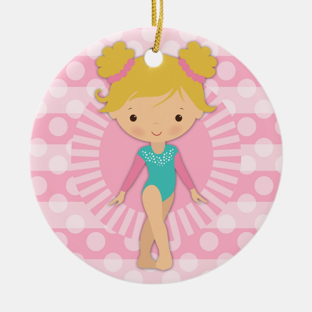 gymnast cute gymnastics pink aqua blonde ceramic ornament - Gymnastics Gifts