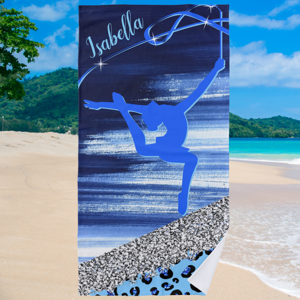 rhythmic gymnastics blue abstract with silver glam beach towel r r232s 1000 - Gymnastics Gifts