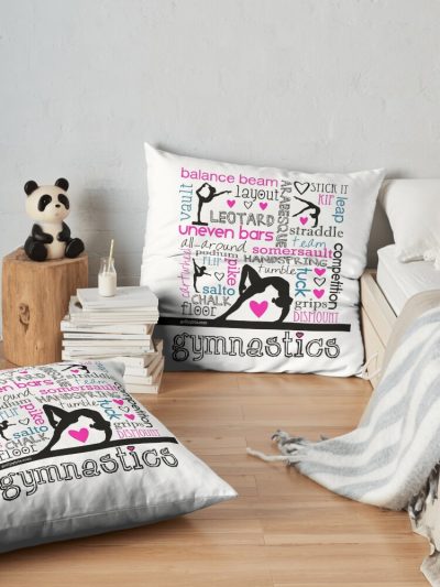 Gymnastics Tri-Color Typography Throw Pillow Official Gymnastics Gifts Store Merch