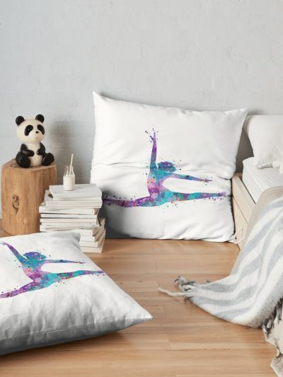 Girl Gymnastics Twine Watercolor Silhouette Throw Pillow Official Gymnastics Gifts Store Merch