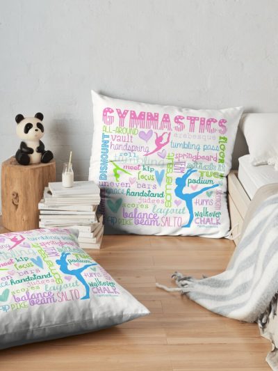 Gymnastics Typography In Pastels Throw Pillow Official Gymnastics Gifts Store Merch