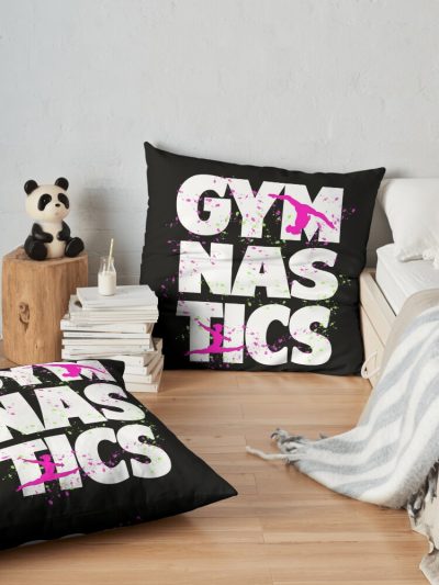 Gymnastics Pink & Green Throw Pillow Official Gymnastics Gifts Store Merch