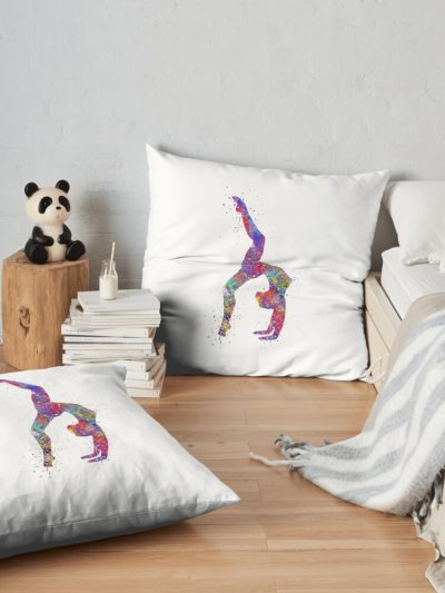 Gymnastics Girl, Watercolor Gymnastics, Teen Gift, Gymnastics Wall Art Throw Pillow Official Gymnastics Gifts Store Merch