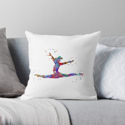 Gymnastics Girl, Watercolor Gymnastics Throw Pillow Official Gymnastics Gifts Store Merch