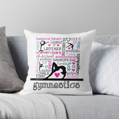 Gymnastics Tri-Color Typography Throw Pillow Official Gymnastics Gifts Store Merch