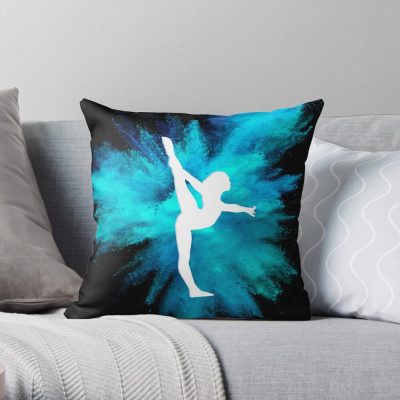 Gymnast Silhouette - Blue Explosion  (On Black) Throw Pillow Official Gymnastics Gifts Store Merch