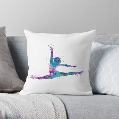 Girl Gymnastics Twine Watercolor Silhouette Throw Pillow Official Gymnastics Gifts Store Merch