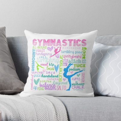 Gymnastics Typography In Pastels Throw Pillow Official Gymnastics Gifts Store Merch