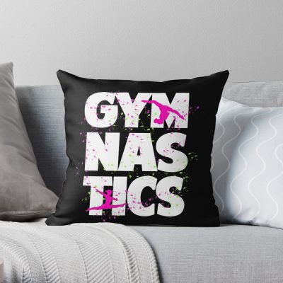 Gymnastics Pink & Green Throw Pillow Official Gymnastics Gifts Store Merch