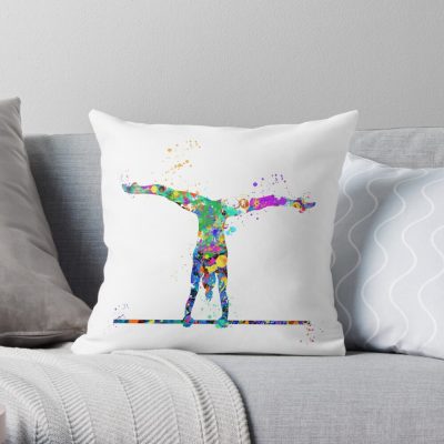 Gymnastics Girl Watercolor Gymnastics Art Balance Beam Throw Pillow Official Gymnastics Gifts Store Merch