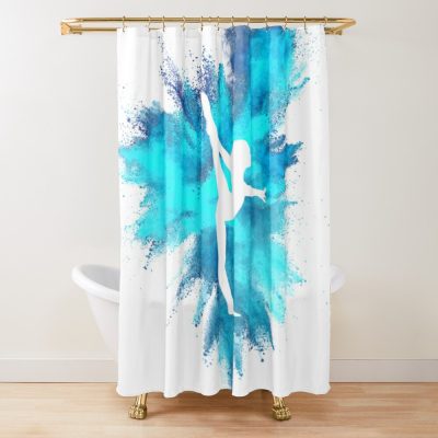 Gymnast Silhouette - Blue Explosion Shower Curtain Official Gymnastics Gifts Store Merch