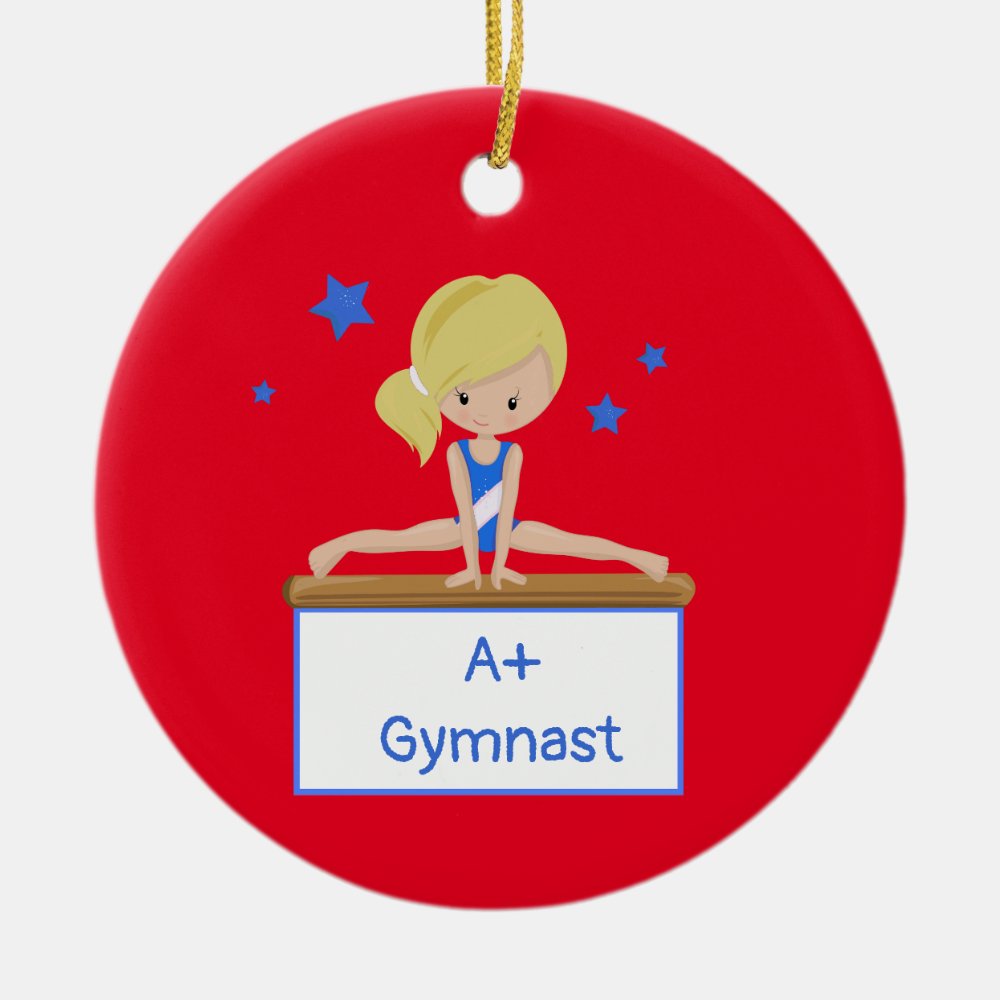 young blonde gymnast personalized custom text ceramic ornament - Gymnastics Gifts