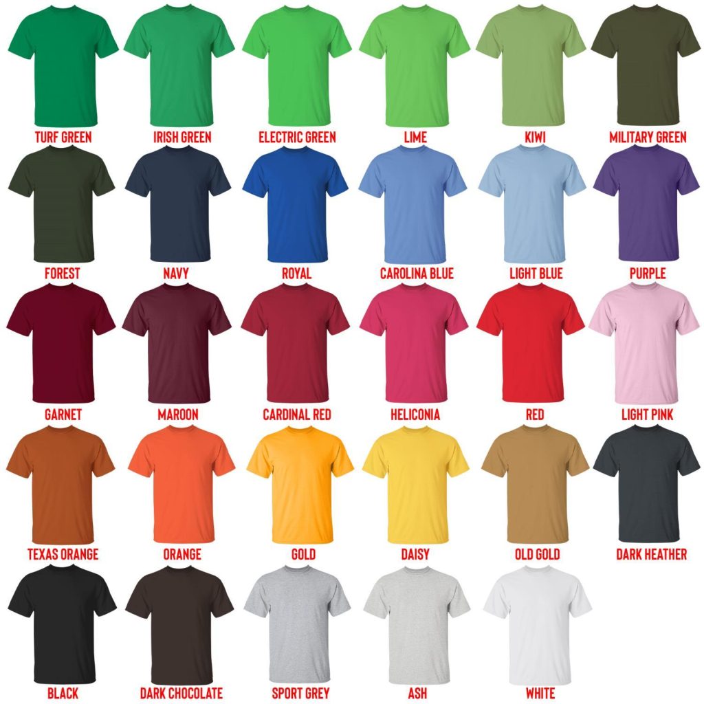 t shirt color chart 1 - Gymnastics Gifts