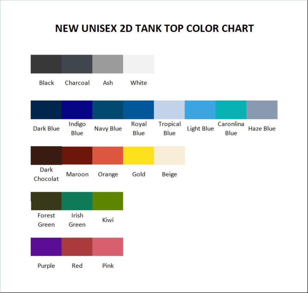 tank top color chart - Gymnastics Gifts