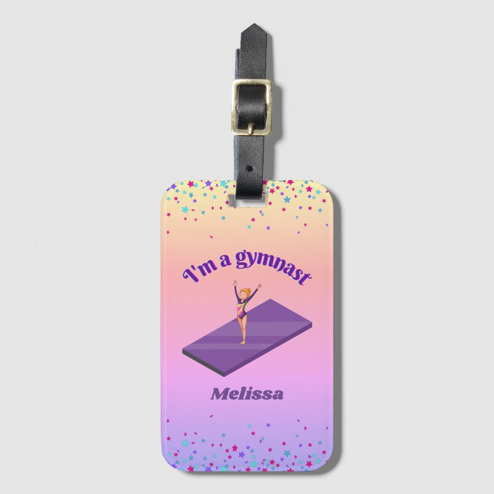 Personalized I’m A Gymnastics Girl Leotard on Purple Luggage Tag