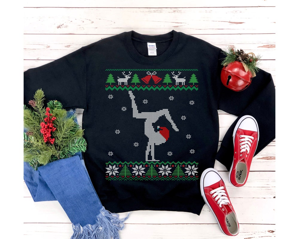 Hand Stand Gymnastic Santa Hat Ugly Christmas Sweater