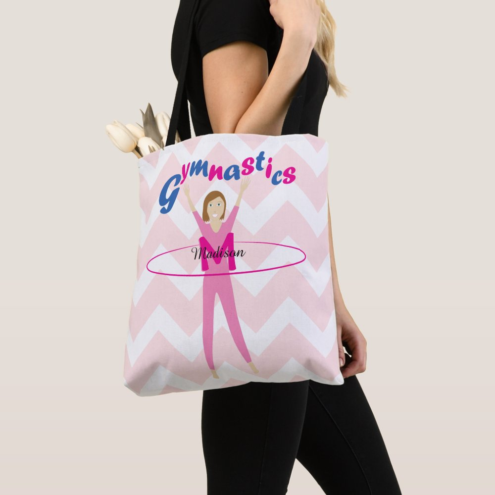 Fun Gymnastics text Pink Hula Hoop Girl Tote Bag